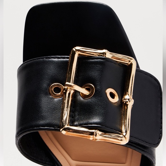 NWT Buckle Mules - Low Block Heel Square Toe Sandals - Black - Size 8.5 - Picture 4 of 6